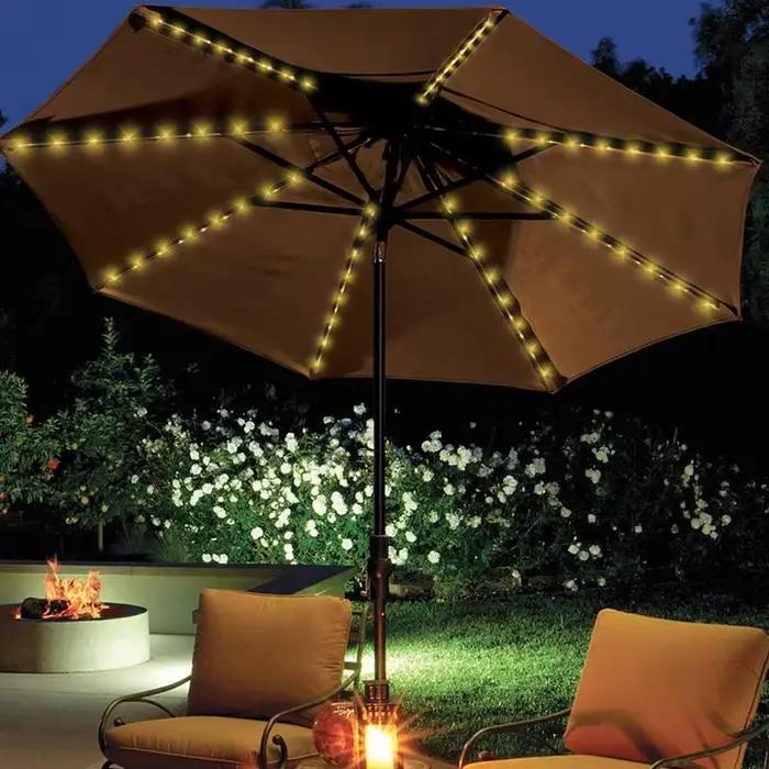 Parasol de Patio éclairé par LED solaire, parapluie suspendu en porte-à-faux avec 8 Modes de luminos