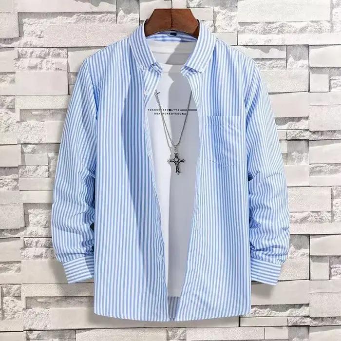Chemise rayée à manches longues pour hommes, chemises d'affaires décontractées, coupe couvertes, san