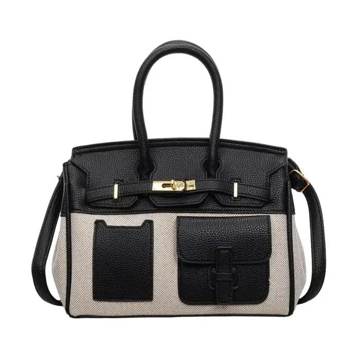 Sac fourre-tout de luxe texturé pour femme, nouvelle collection 2026, en cuir patchwork avec décorat
