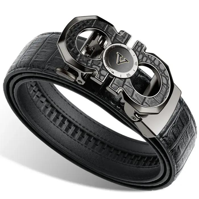 Ceinture élégante à boucle automatique pour hommes – Véritable motif carré texturé en faux, noir, de