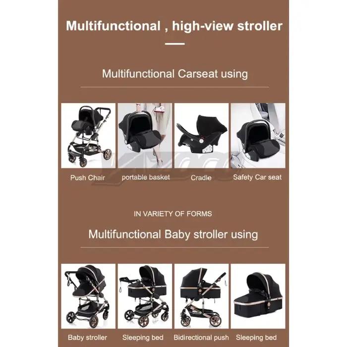 Système de voyage pour bébé 3-en-1 de luxe : poussette, landau haute position, pliage en un clic, mo