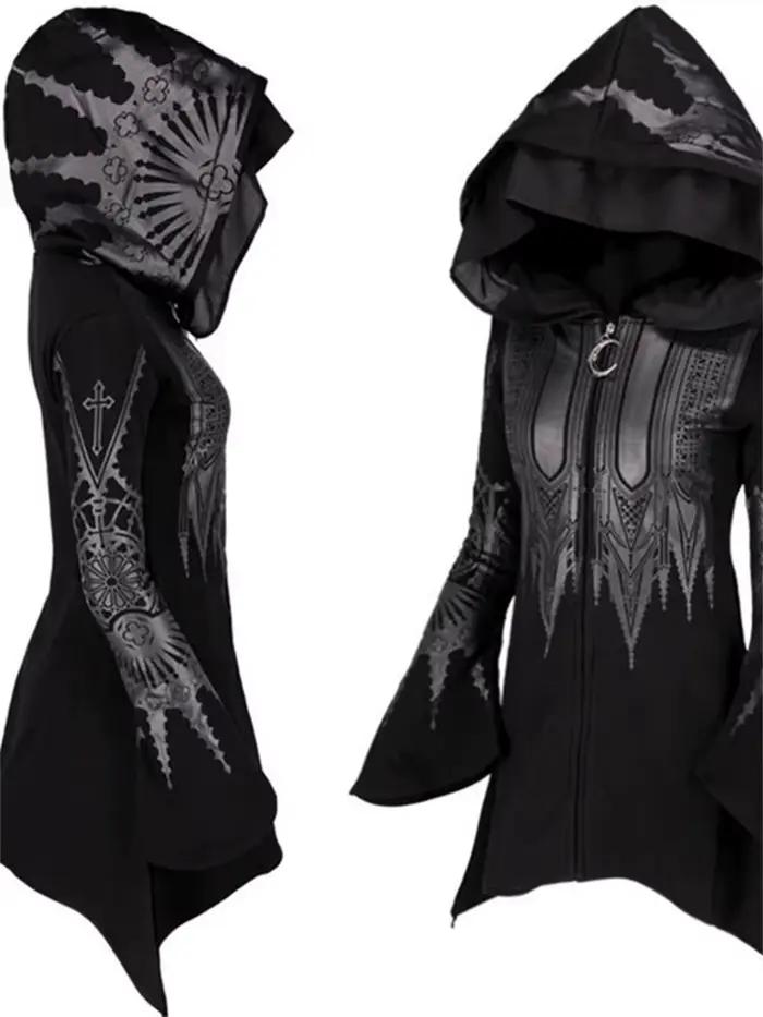 Street Goth Style Punk noir Long haut à capuche Harajuku rétro foncé Grunge Y2K imprimer sweats 2022 nouveau automne hiv