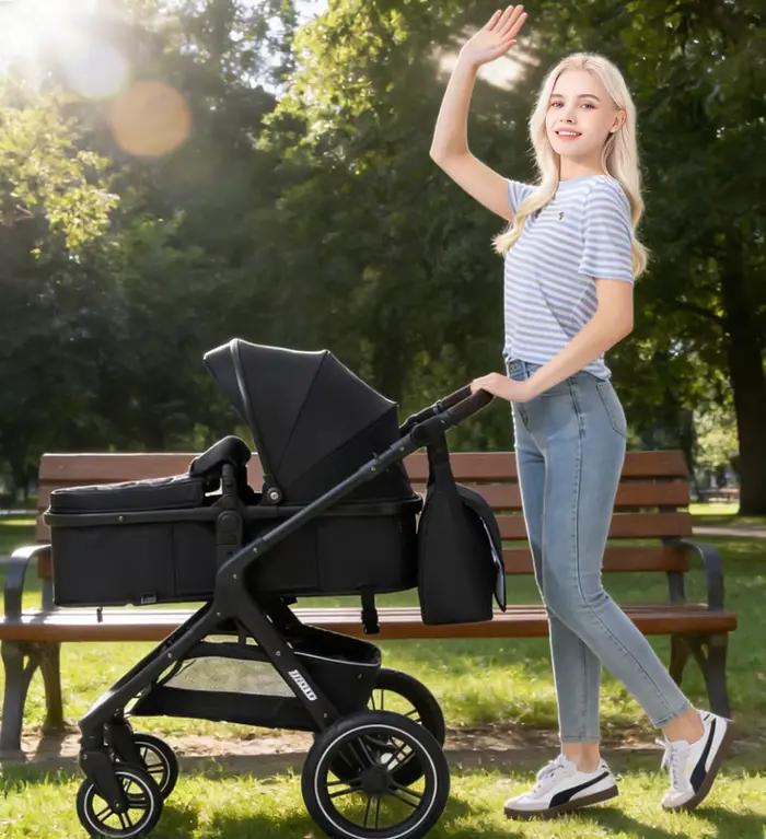 Poussette multifonction 3 en 1 pour bébé avec landau pliable compact, poussette légère, siège auto e