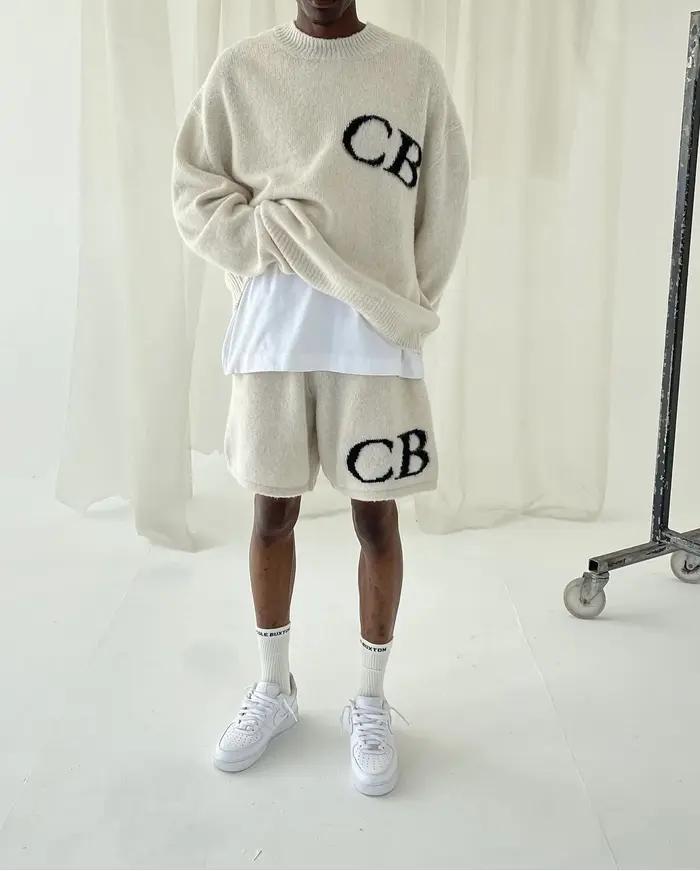 Shorts en tricot jacquard en laine avec cordon de serrage, logo CB, pour femmes et hommes, collectio