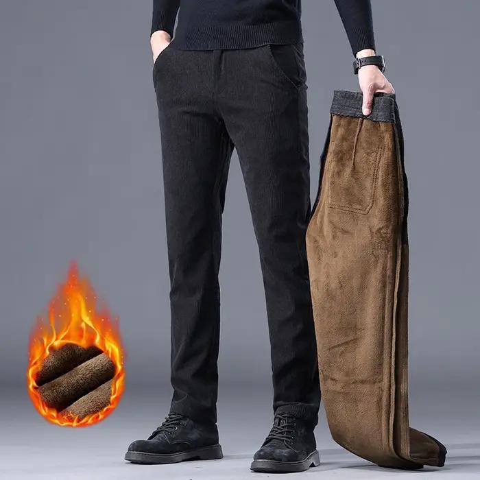 Kaki noir gris polaire hommes velours côtelé pantalons décontractés Chenille épais Stretch pantalon