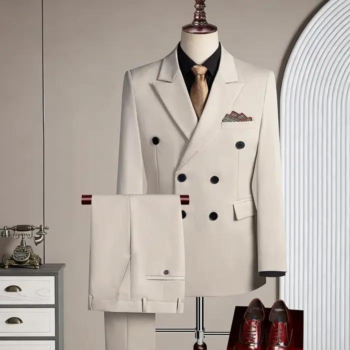 Costume décontracté trois pièces croisé pour homme, idéal pour les fêtes et les mariages, tenue légè