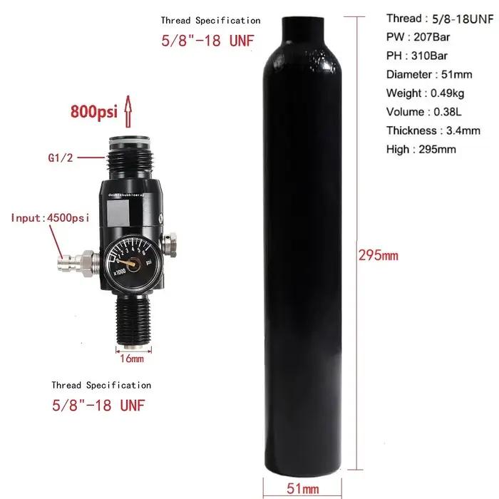 Bouteille d'Air ComTIFS HPA à Intervalles de CO2, en Aluminium Précieux, Valve Sochi, 0,38 L, 5/8-18