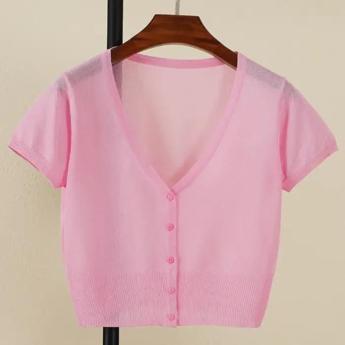 cardigan femme court haut ete légère manteau protection solaire korean style gilet maille tricot fem