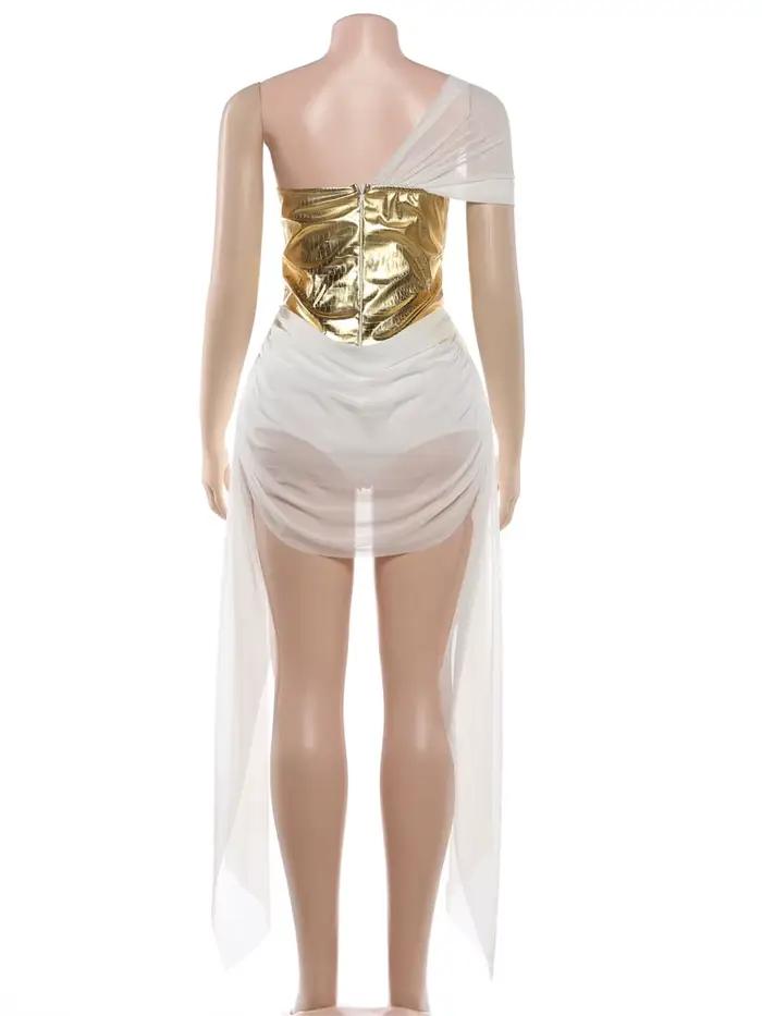 Robe Corset Patchwork Étrange pour Femme avec Fermeture Éclair, Franges Irrégulières, Ruban en Maill
