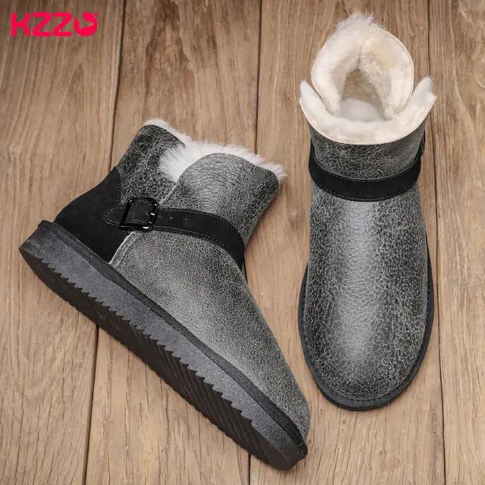 KZZO-Bottes de neige australiennes imperméables pour hommes, cuir de mouton, fourrure naturelle, dou
