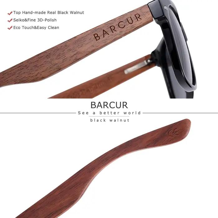 BARCUR-Lunettes de soleil polarisées carrées en bois pour homme, accessoire de haute qualité, boîte