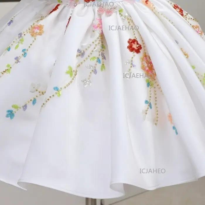 Robe de princesse blanche faite main avec appliques pour enfants, tenue de cérémonie pour filles, id