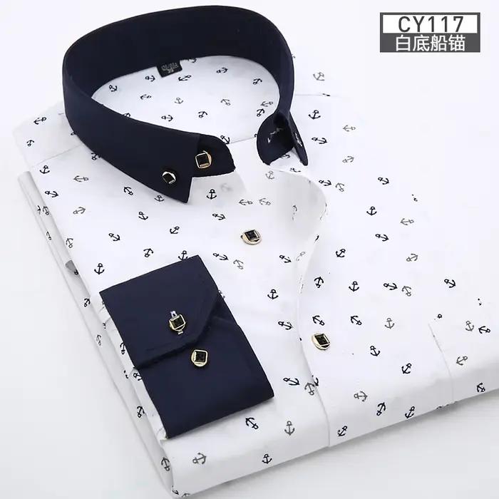 Nouvelle chemise pour hommes à manches longues mince printemps/été imprimé repassage gratuit affaire