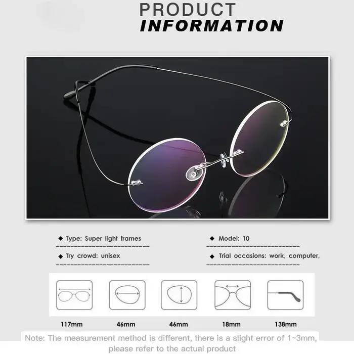 Lunettes de myopie photochromiques en alliage de titane à mémoire de forme sans monture pour hommes
