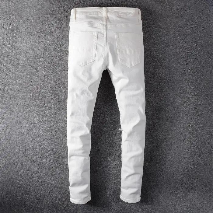 Sokotoo hommes trous de cristal blanc déchiré jean mode mince maigre strass Stretch Denim pantalon