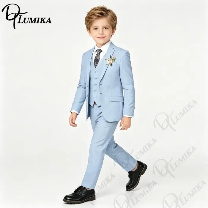 Ensemble 4 pièces élégant en lin pour garçons avec nœud papillon floral 2026 – Blazer, gilet et pant
