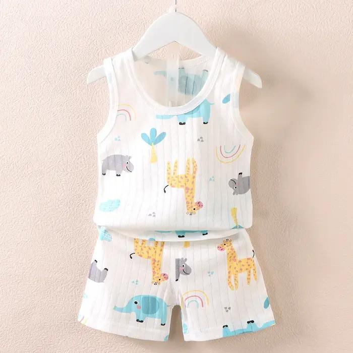 Vêtements pour enfants imprimé hauts sans manche shorts mignon respirant enfants été gilet ensemble