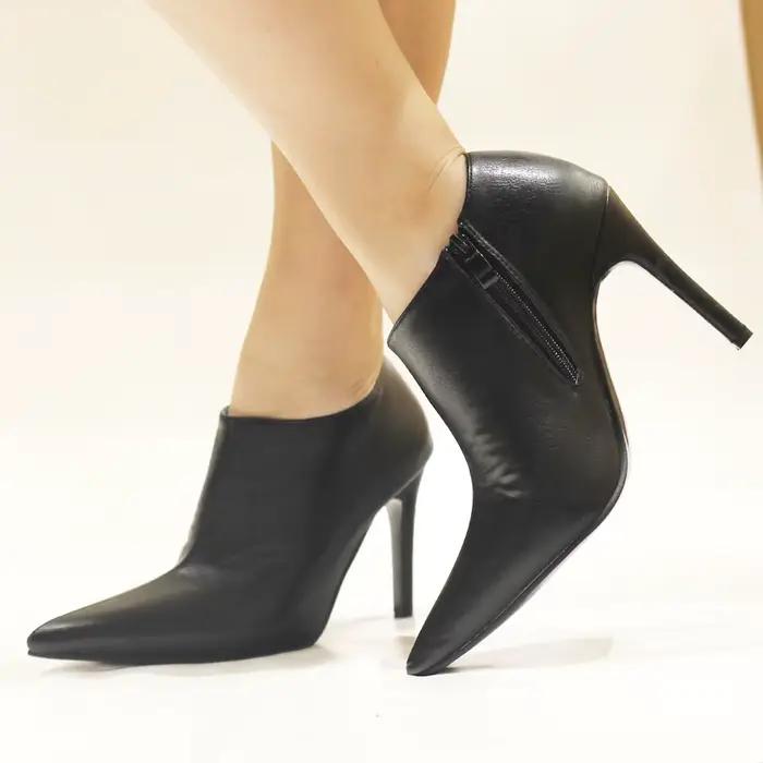 Bottines à talons hauts et fins de 10CM pour femmes, chaussures à bout pointu avec fermeture éclair
