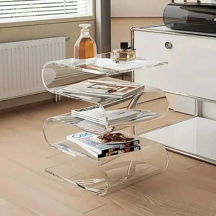 Étagère à livres transparente nordique en acrylique, Table d'appoint de personnalité, meubles de sal