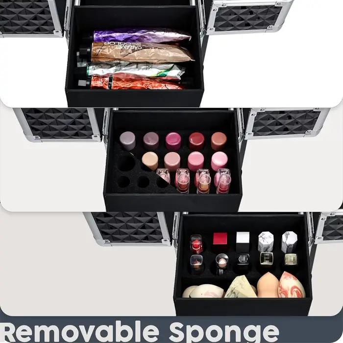 Trolley de Maquillage Roulant avec Tiroirs Coulissants et 4 Plateaux – Valise de Voyage pour Cosméti