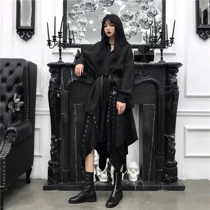 Jupe noire Harajuku pour femmes, Steampunk, gothique, Vintage, victorien, gitane, Hippie, fête Y2k,