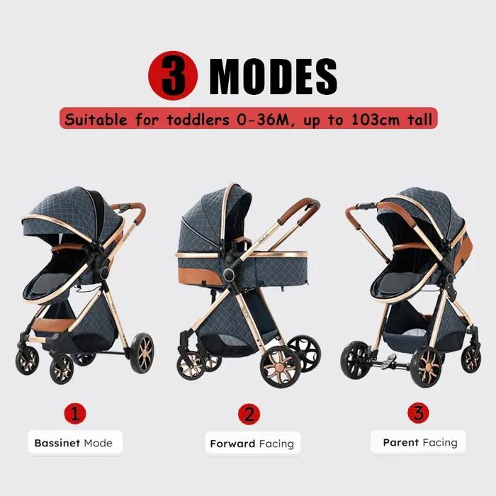 Poussette bébé 3 en 1 haute paysage avec siège auto landau bébé poussette bébé convertible cadre Dur