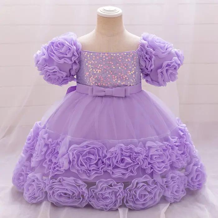 Robes à fleurs à paillettes pour petites filles, en dentelle, pour mariage, noël, fête de 1er annive