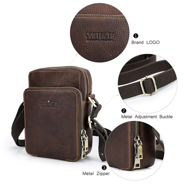 CONTACT'S – Mini sac à bandoulière en cuir véritable pour hommes, pochette pour téléphone, voyage dé