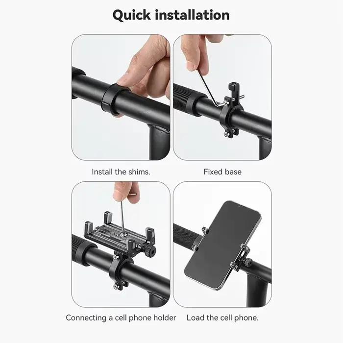 Support de téléphone pour moto et vélo électrique en alliage d'aluminium robuste avec quatre griffes pour iPhone Samsung aventures en deux roues