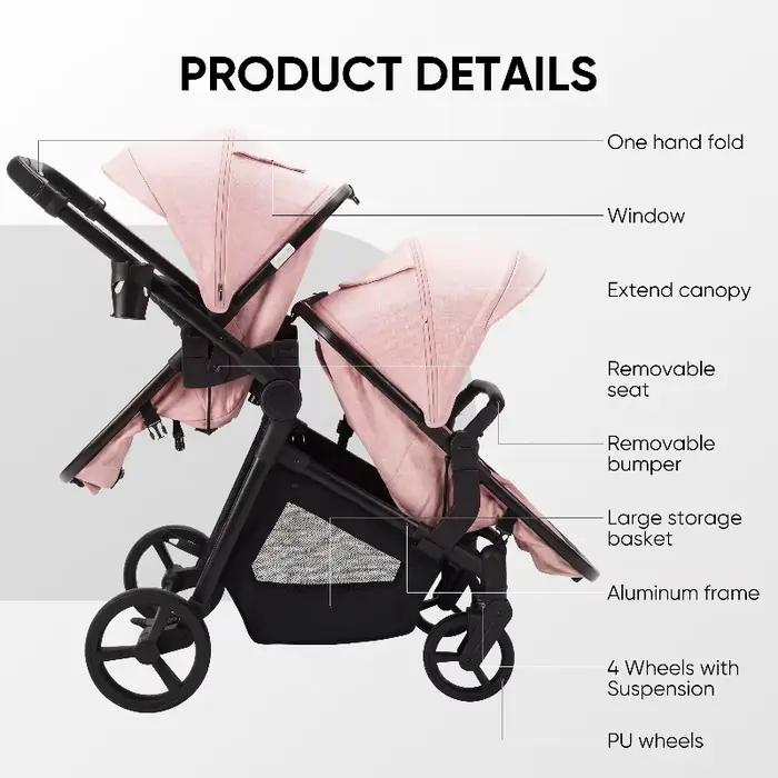 Nouvelle poussette double haute visibilité 2026, poussette portable avec sièges avant et arrière rég