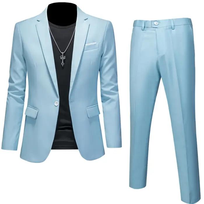 6XL-M (Blazer + pantalon) costumes d'affaires de haute qualité, couleur unie, coupe cintrée, 2 pièce