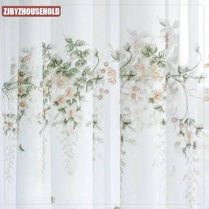 Rideaux en Tulle à fleurs brodées européennes, 1 pièce, pour salon, chambre à coucher, balcon, Voile