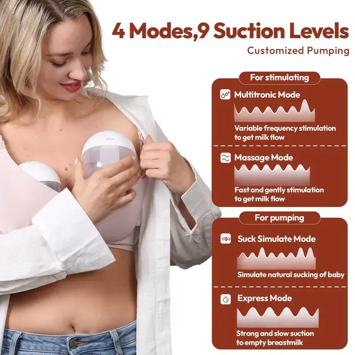 Tire-lait électrique NCVI, tire-lait mains libres avec 4 modes et 9 niveaux, faible bruit, embouts d
