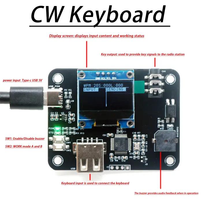 Clavier d'entraînement et de transmission de radio amateur CW avec écran OLED et USB, clavier électr
