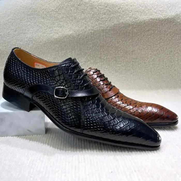 Chaussures habillées en cuir véritable pour hommes, faites à la main, Style italien, bout pointu, mo