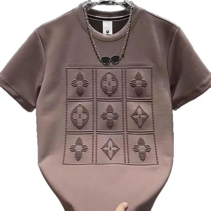 2025 été nouveaux hommes polyvalent industrie lourde lettre acier imprimé à manches courtes t-shirt