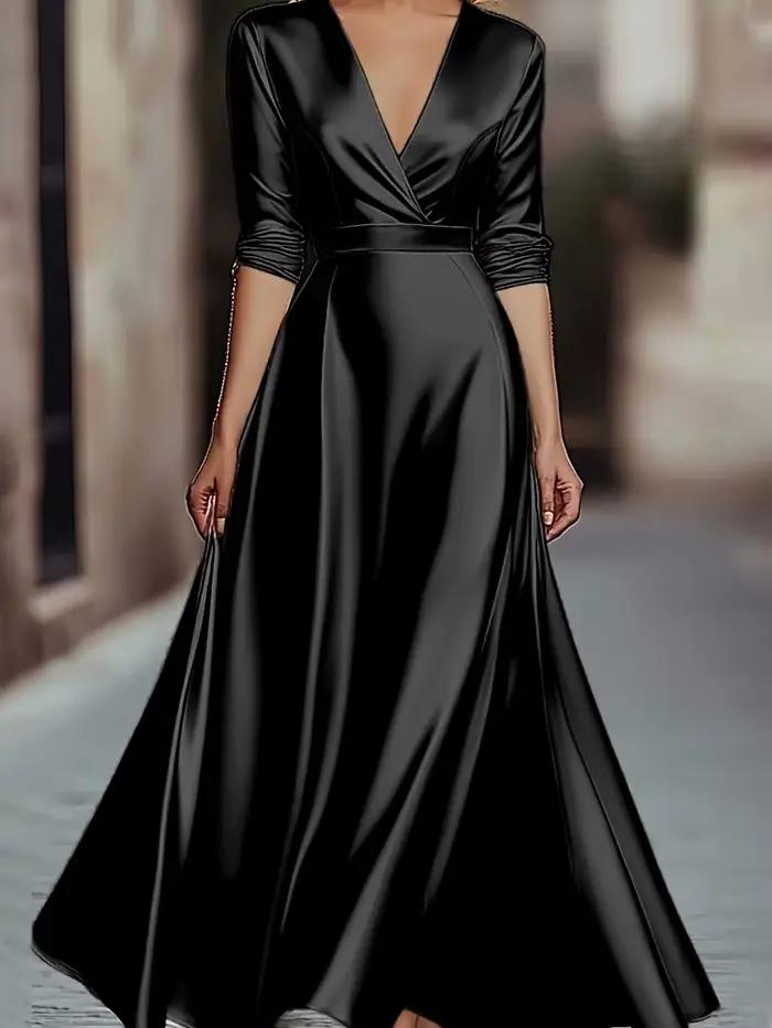 Collection Printemps/Automne : Robe de soirée élégante d'inspiration française, à col en V, à manche