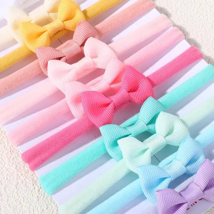11 pièces/lot bandeau à nœud papillon de couleur unie, mini bandeau en nylon exquis, ensemble pour b