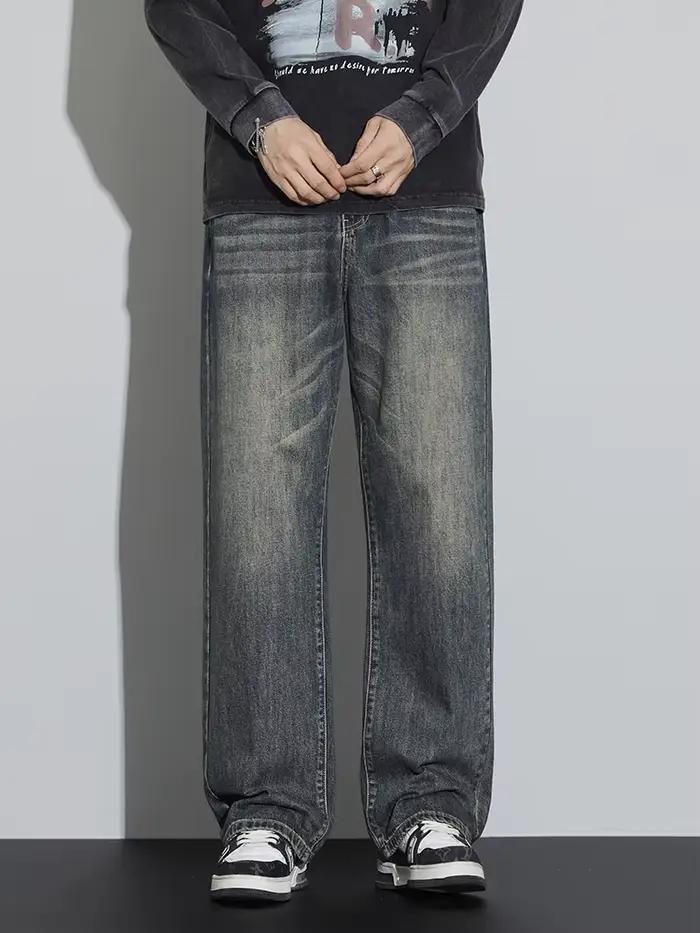 Jean Baggy en Coton à Jambes Larges pour Homme, Streetwear Rétro, Mode Coréenne, Denim Délavé Droit,