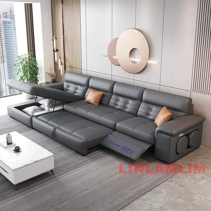MINGDIBAO Canapé-lit sectionnel avec rangement, canapé inclinable en cuir véritable, canapé-lit conv