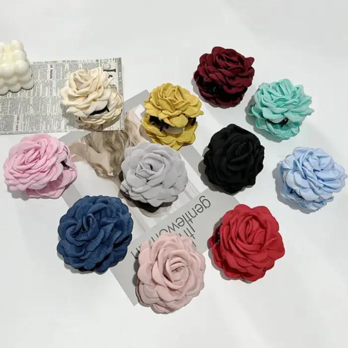 Pinces à cheveux en tissu français pour femmes et filles, pinces à cheveux fleur rose, épingles à ch