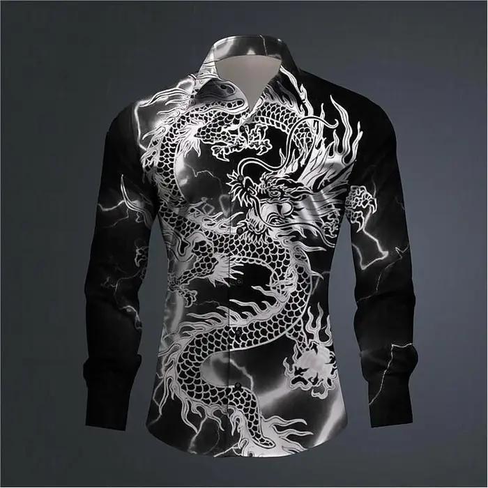 Chemise hawaïenne à boutons pour hommes, imprimé Dragon imprimé en 3D, vêtements d'extérieur à manch