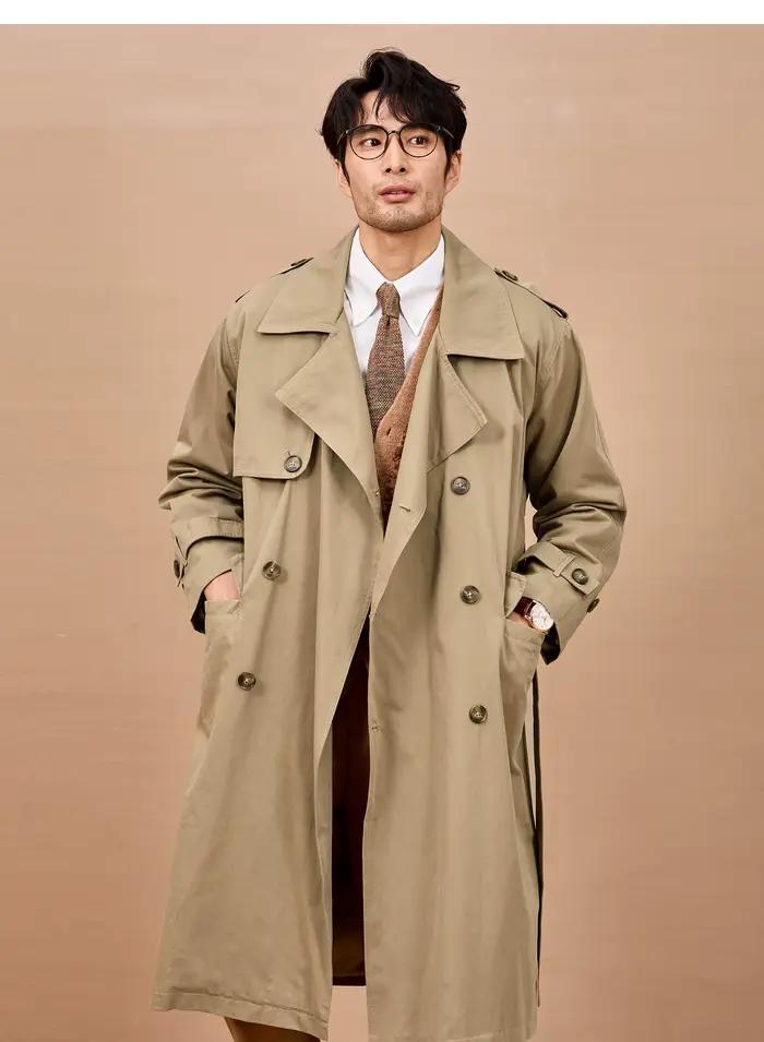 Mauroicardi printemps automne Long noir kaki Trench manteau hommes épaulettes Double boutonnage Chic