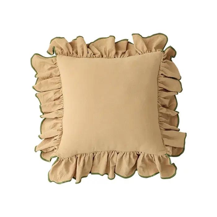 Juste de coussin en coton à volants pour canapé, taie d'oreiller décorative, beige, rose, princesse,