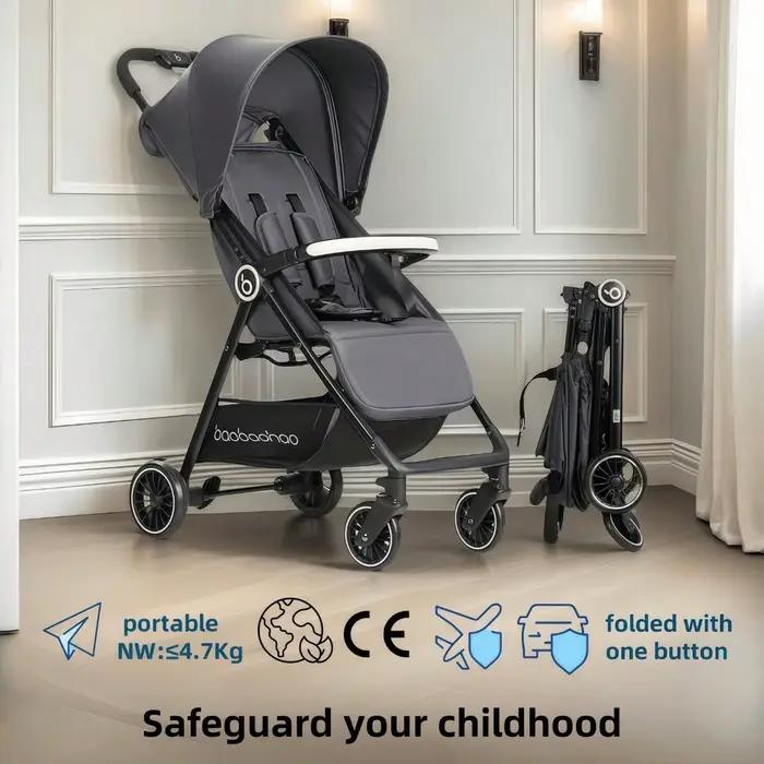 Poussette légère et pliable pour bébé avec design en maille respirant et adaptable positionnée pour sorties familiales et voyages courts