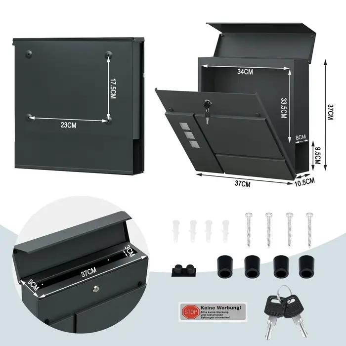 WOLTU – boîte aux lettres moderne Anthracite, avec porte-journaux, fenêtre transparente, étiquette n