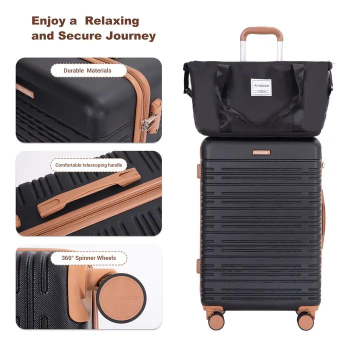 Ensemble de bagages 4 pièces, valises avec doubles roulettes pivotantes et serrure TSA, ensemble de