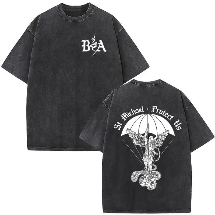 T-shirt vintage délavé Justicia Brothers in Arms à impression double face, vêtements pour hommes, t-