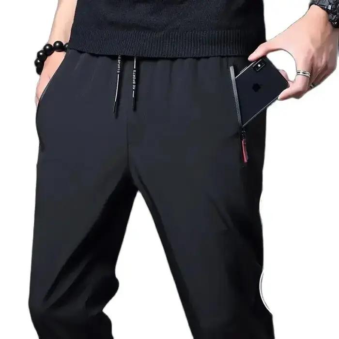 Pantalon décontracté homme Stretch coupe ajustée taille élastique survêtement coréen classique bleu