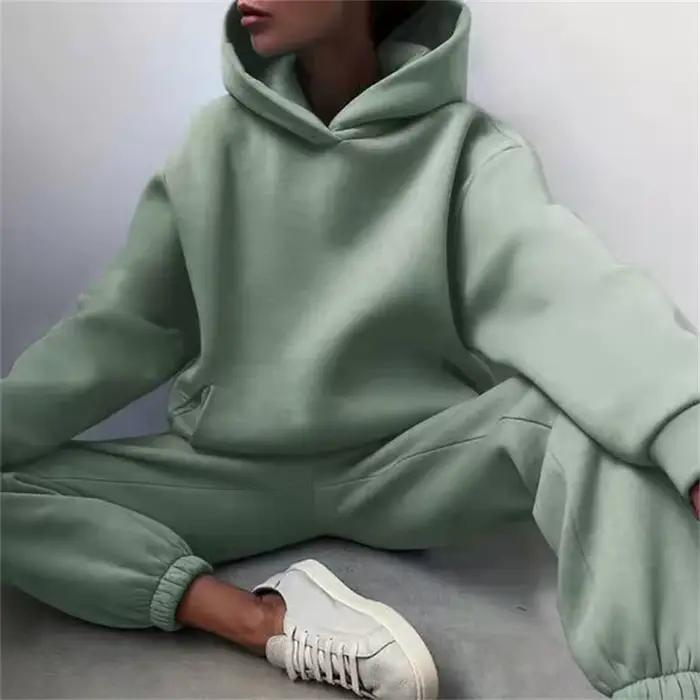 Sweat à capuche PVD deux pièces pour femme, sweat à capuche décontracté, pulls monochromes, ensemble